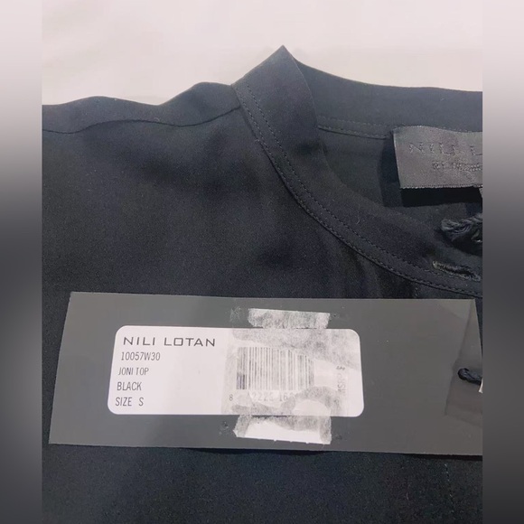 NWT Nili Lotan Black Silk Joni Top Band Collar Button Down Blouse Size S - Picture 3 of 4